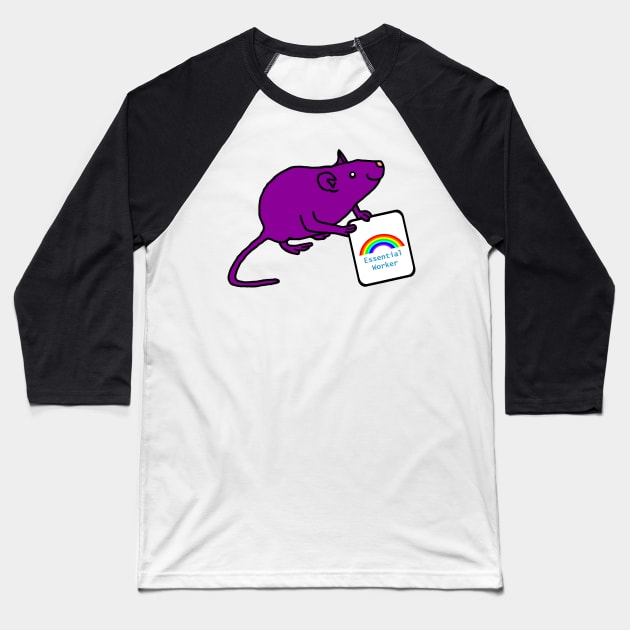 Purple Rat with Essential Worker Rainbow Sign Baseball T-Shirt by ellenhenryart